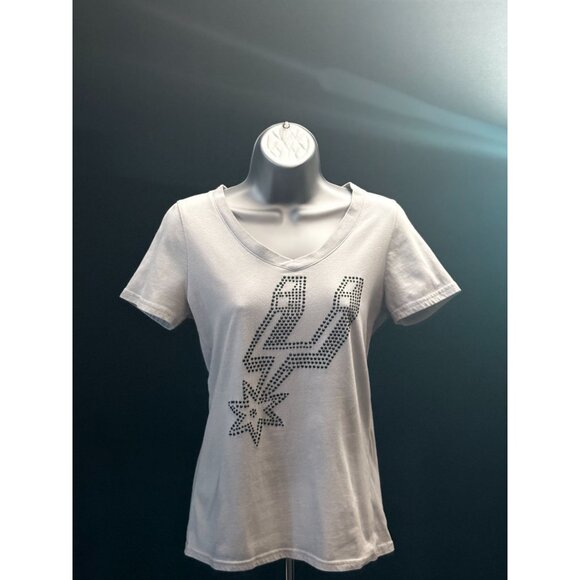 NBA Womens San Antonio Spurs Rhinestone Bedazzled Bling V-Neck Shirt Grey Team - Picture 2 of 12
